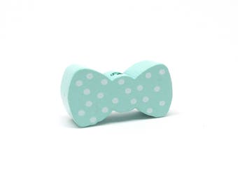 Wooden bow - Mint with white dots bead