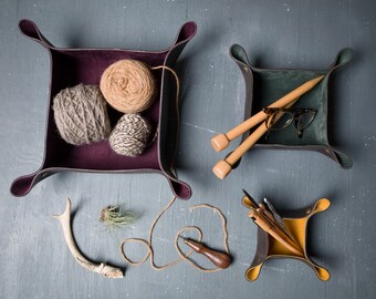 Leather Catch All- Leather valet- leather organizer- leather bowl- leather gift- Fellowings Catch All