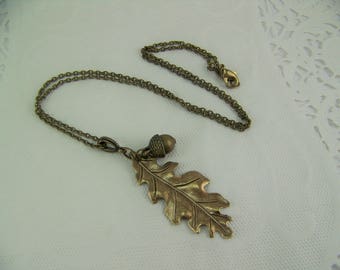 Oak Leaf Necklace, Acorn Necklace, Acorn and Oak Necklace, Bronze Leaf Necklace, Bronze Acorn Necklace, Good Luck Necklace, Acorn, Oak Leaf