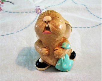 Vintage Pendelfin Barney with Green Blanket 1980s Rabbit Figurine by Stonecraft England