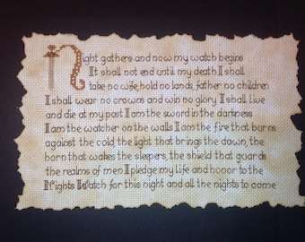 Framed Nights Watch Oath cross stitch