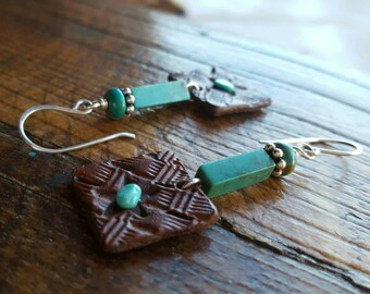 Leather Star Earrings - Hand Tooled Earrings - Turquoise and Sterling Silver - Western Jewelry - Cowgirl Earrings by Heart of a Cowgirl