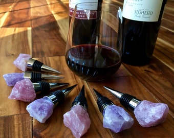 Raw Crystal Wine Stopper - Raw Rose Quartz Crystal Wine Cork - Raw Amethyst Crystal Wine Gifts - healing crystals and stones amethyst stone