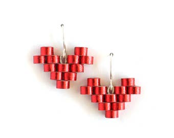 Red Heart Earrings • 1st anniversary gift for wife • First anniversary gift for her • Love heart earrings • Romantic jewelry for girlfriend