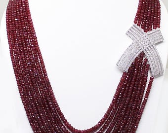 25% discount Vintage 800 Carats Multi Strand Ruby Necklace/Faceted Rondelle beads gemstone/Ruby gemstone necklace 8 strand