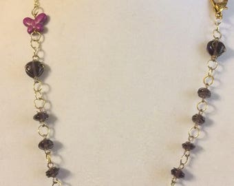 Purple Butterfly Beaded Gold Chain Necklace