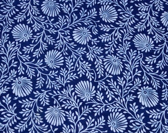 Sold By Yard Indigo Fabric From India, Batik Fabric,Cotton Fabric, Block Printed Fabric, Indigo Blue Vegetable Dye Cotton Indian Fabric