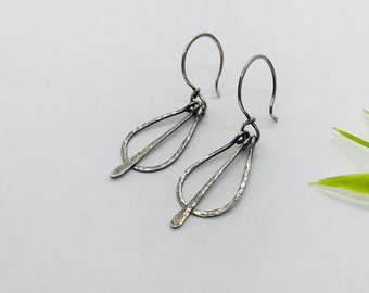 Rustic Hammered sterling silver drop earring