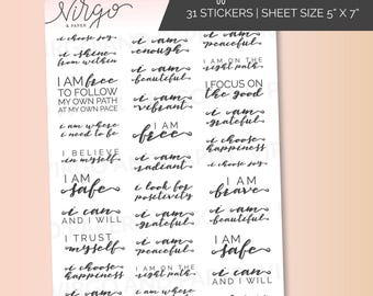 Affirmations Planner Stickers - Positive Thoughts, Daily affirmations, positive quotes planner stickers - Glossy/Matte planner stickers AF1