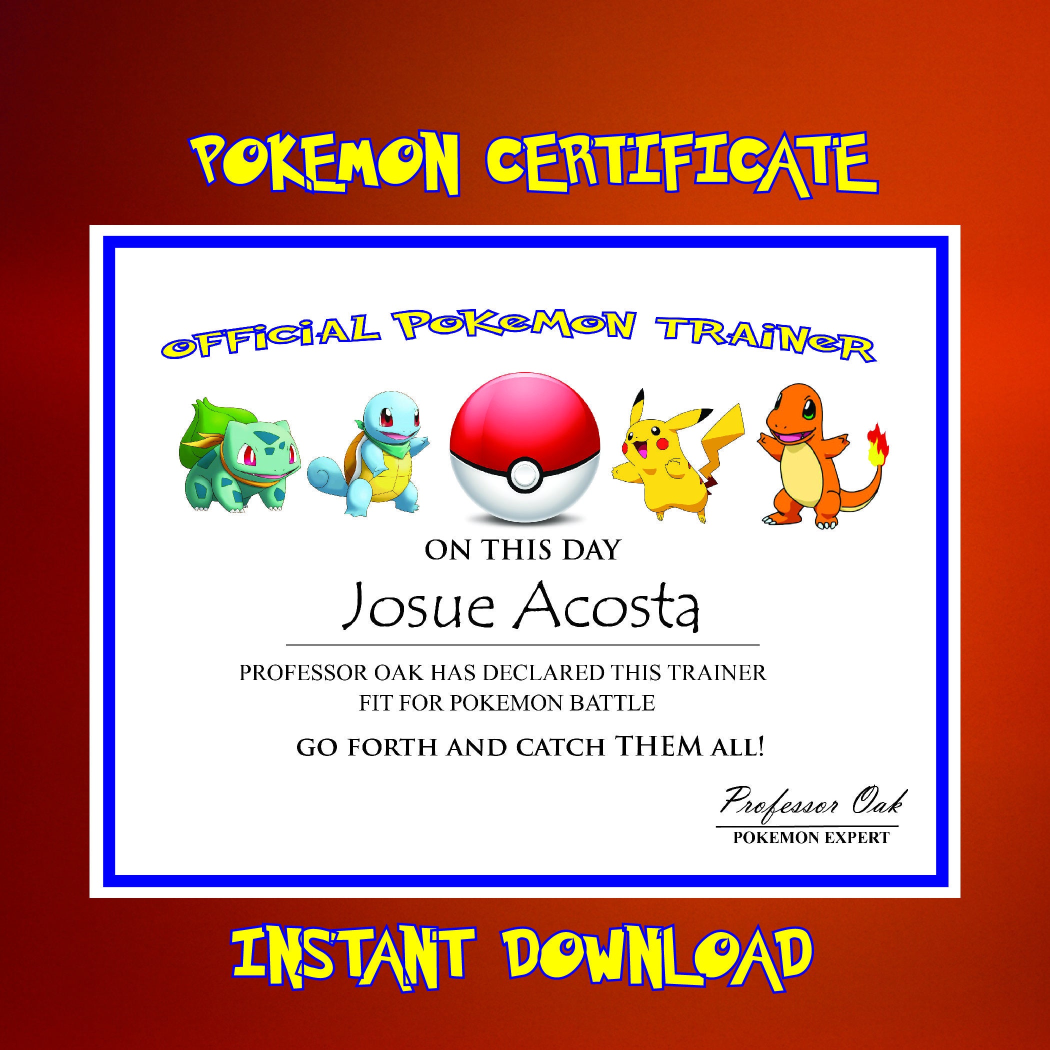 Pokemon Certificate Pokemon Birthday Printable Pokemon