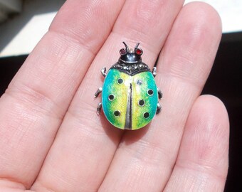 Solid sterling silver blue and green enamel Egyptian scarab beetle pendant