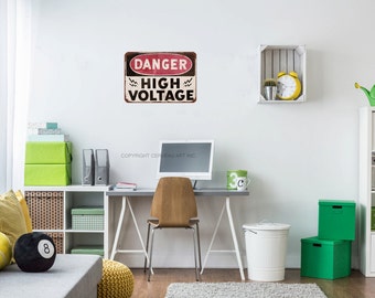 Danger Sign - Caution Sign - High Voltage Decal - Old Signs - Vintage Decals - Vintage Signs - Teen Boy Decor - Teen Boy Room - Teen Boy Art