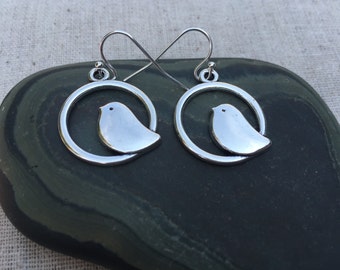 Mod Silver Bird Earrings - Sparrow - Swallow - Bird Jewelry - Simple Everyday Earrings
