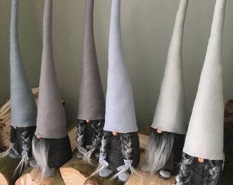Grey Felt House Gnomes, Nordic Gnome, Danish Nisse, Norwegian Tomte, Scandinavian Gnome, Felt Decoration, Christmas Decoration, Holiday Gift