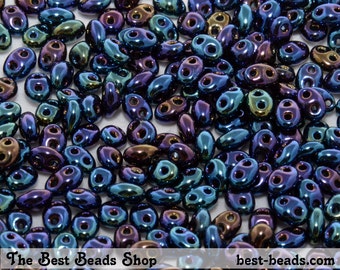25g (430pcs) Jet Iris Blue Twin Double Hole Oval Preciosa Czech Glass Seed Beads 5x2.5mm
