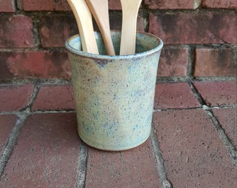 Stoneware Utensil Holder Wheel Thrown Pottery Speckled Brown Clay Handmade
