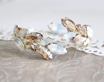White opal bracelet, Bridal bracelet, Crystal bracelet, Bridal jewelry, Sterling silver bracelet, Swarovski bracelet, Champagne wedding