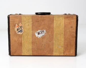 vintage striped suitcase, 1940s luggage