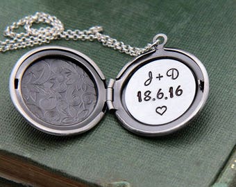 Locket Necklace, Personalized Necklace, Personalized Locket, Initial Necklace, Anniversary Date Necklace, Personalized Gift, Custom Jewelry