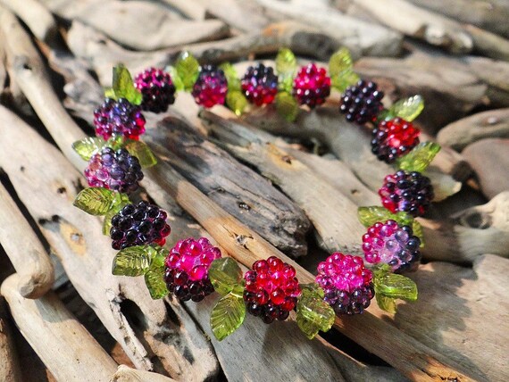 Forest Berry Berries Bracelet Stretch Leaf Leaves Acrylic Plastic Cute Woodland Picking Raspberry Blackberry Raspberries Blackberries