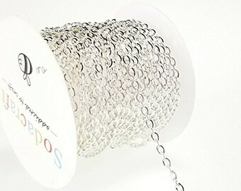 10ft (3.1m) Silver Flat Cable Chain For Jewelry Making- 3mm x 2mm