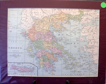 1929 Map of Greece Matted Vintage Print