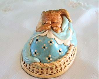 Vintage Pendelfin Poppet with Blue Blanket 1980s Rabbit Figurine by Stonecraft England