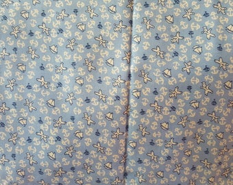 Cotton Fabric, Sailors Boats and Anchors- 1 7/8 yards