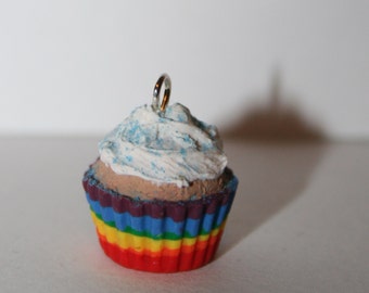 Adorable Miniature Cupcake Charm with Rainbow Wrapper