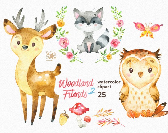 Download Woodland Friends 2. Watercolor animals clipart forest deer