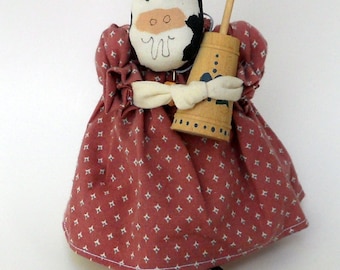 Cute Handmade Cow with Butter Churn, Rag Toy, Cow with Dress, Whimsical Cow Decorative Doll, Decorative Use only