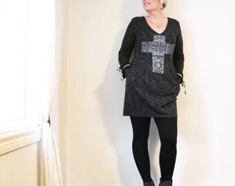 upcycled dress - M - upcycled clothing, upcycled fashion, long sleeved dress . urban crusade