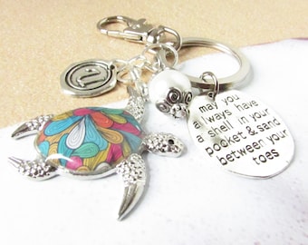 Sea Turtle Keychain, Turtle Keyring, Beach Keychain, Car Accessory, Cute Turtle Keychain, Initial Keyring, Personalized Gift
