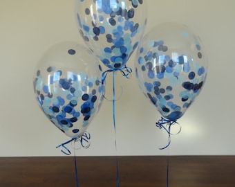 8 or 16 Count: 11" Confetti Balloons with Blue Ombre Confetti- Shower, Birthday, Baby, 1st, Boy, Water, Wedding, Winter, Holidays