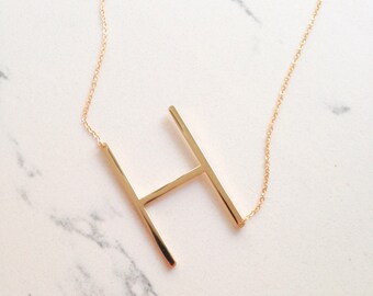large initial necklace oversized letter alphabet personalized sideways initial oversize letter graduation graduate wedding bridesmaid