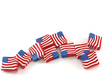 DIY gift for friends USA flag beads for jewelry making polymer clay beads Independence stars and stripes beads patriotic 4th of July, 10 pcs
