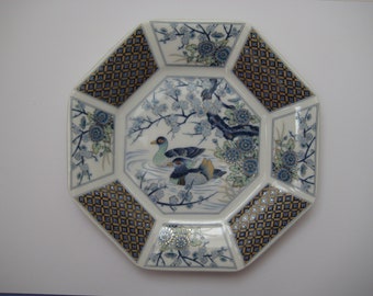 Sell it yourself Vintage oriental octagonal porcelain plate, ducks on the pond, made in Japan