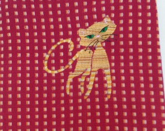 Embroidered Red Tabby Tea Towel