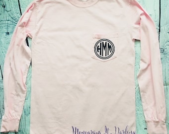 Monogrammed Comfort Colors Long Sleeve Pocket Tee | Long Sleeved monogrammed t shirt | Comfort Colors monogram shirt t shirt personalized