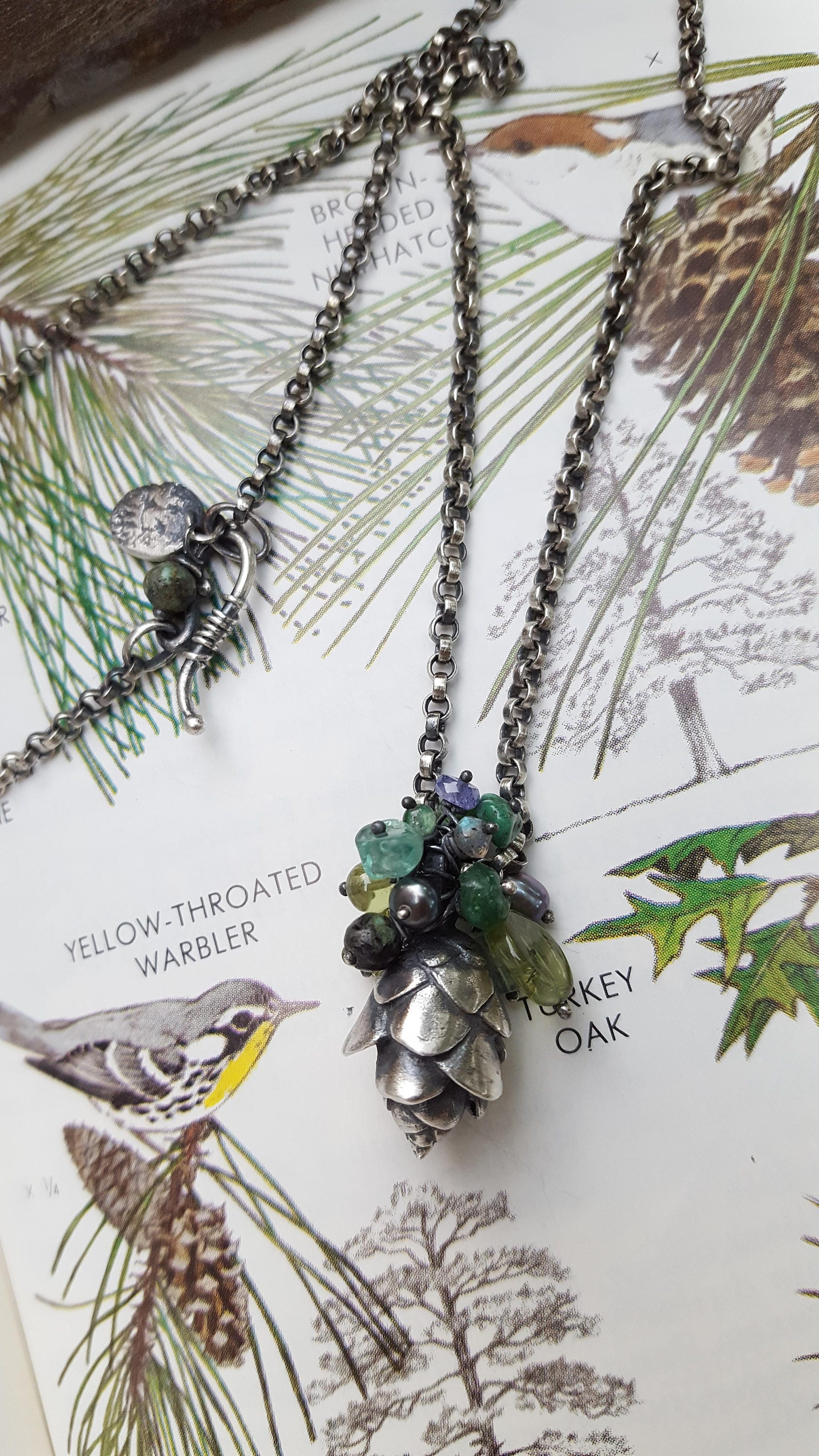 Large Hemlock Cone Sterling Necklace Solid Sterling Pinecone