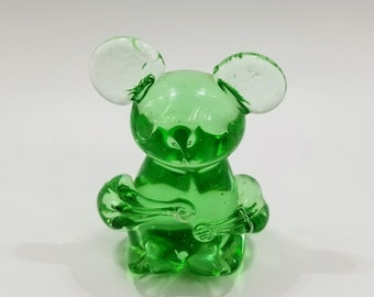 Vintage Green Glass Mouse Paperweight