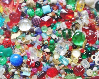 Bead Soup - 10 Ounces Czech Glass and Plastic Beads and Cabochons - Vintage Bead Blowout - Assorted Bead Grab Bag