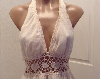Vintage Gunne Sax Dress Halter Rare Crochet 1970 Boho Hippie Festival