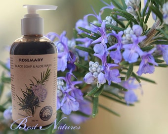 Organic Black Soap Aloe Face and Body Wash with Rosemary Essential Oil