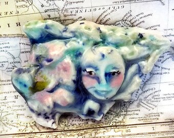 Ceramic bead , OOAK statement bead - one of a kind bead -clay bead, Pendant bead, Handmade clay bead, face bead, unique bead - # 99
