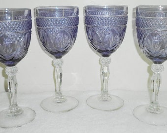 4 Cristal D'Arques Durand Antique Pattern Wine Stem Glasses in Purple Amethyst
