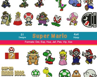 51 Super Mario Embroidery Designs, Mario Kart Embroidery, Luigi Embroidery, Instant Download