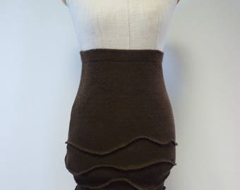Sale, new price 55, original price 65. Handmade knitted brown linen short skirt, S size.