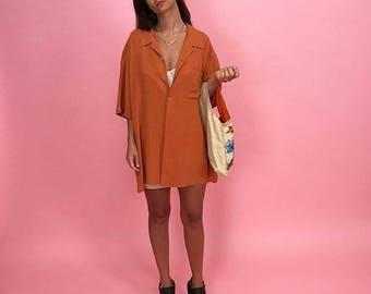 Silk oversized ochre blouse L