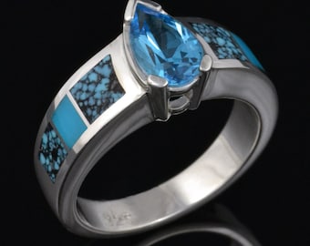Turquoise Engagement Ring, Turquoise Wedding Ring, Turquoise Blue Topaz Ring, Silver Turquoise Engagement Ring
